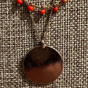 Dainty Rose Gold Color Necklace with Small Orange Beading and a Gold Pendant